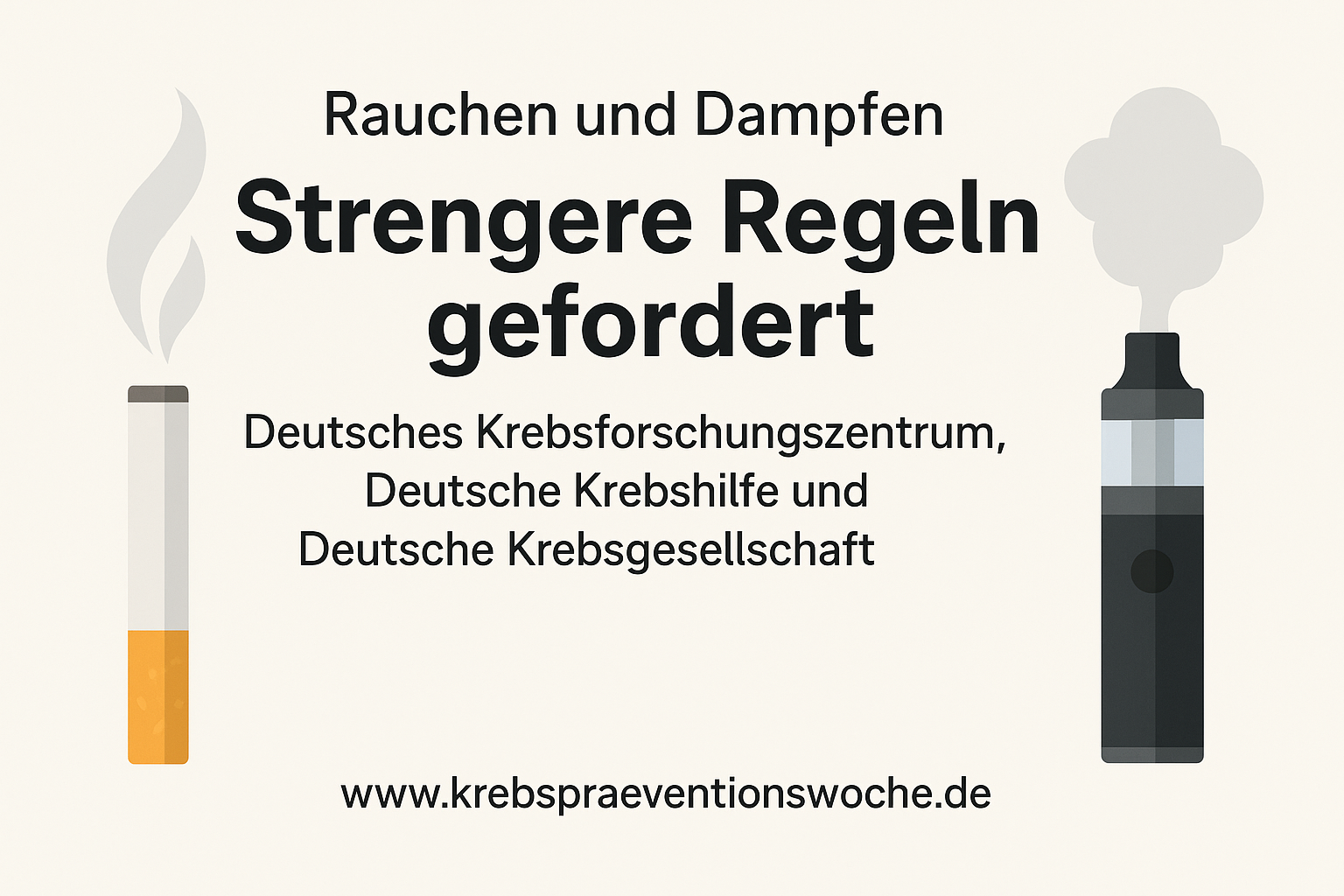 Rauchen und Dampfen: Deutsches Krebsforschungszentrum, Deutsche Krebshilfe und Deutsche Krebsgesellschaft fordern strengere Regeln (Grafik: ChatGPT/Busse)