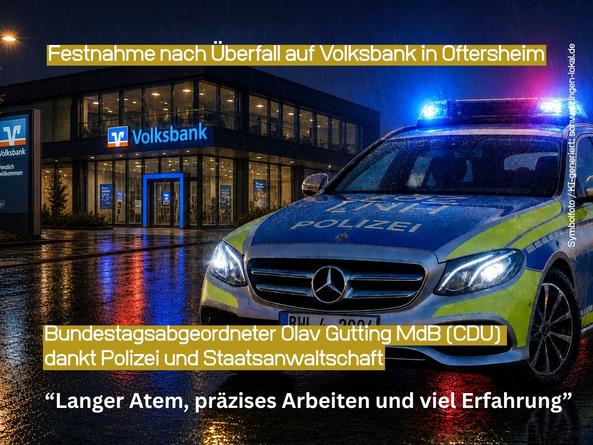Festnahme nach Überfall auf Volksbank in Oftersheim